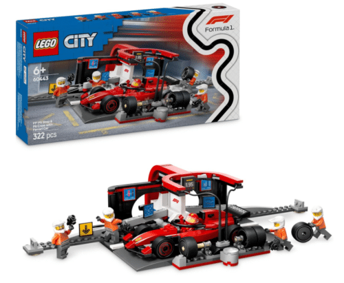 Lego 60443 - City - Parada en Boxes de F1 y Equipo de Mecanicos con Coche Ferrari