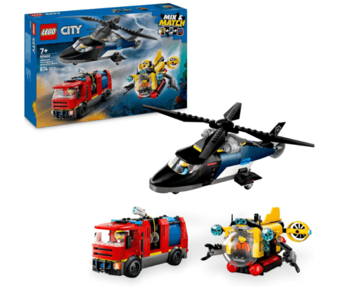 Lego 60462 - City - Helicoptero, Camion de Bomberos y Submarino