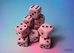 CHESSEX - 12 dados 16mm (D6) Opaque Pastel Pink/black