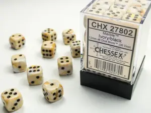 CHESSEX - 36 dados 12mm (D6) Marble Ivory/black