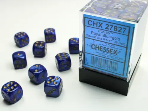 CHESSEX - 36 dados 12mm (D6) Scarab Royal Blue/gold