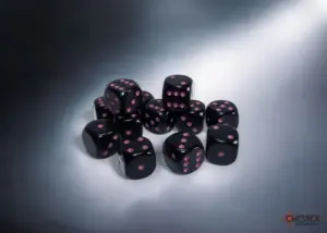 CHESSEX - 12 dados 16mm (D6) Opaque Black/pink