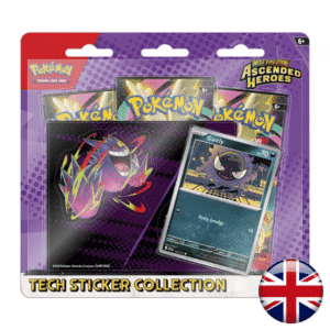PKM - blister pack 3 + pegatinas + promo Gastly Ascendend Heroes - EN